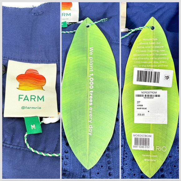 Farm Rio Pineapple Eyelet High Waist Wide Leg Pants Navy Blue Medium NWT - Picture 6 of 17